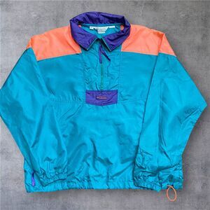 Columbia Outdoors Vintage 80s Nylon Teal Purple Orange Quarter Zip Windbreaker L